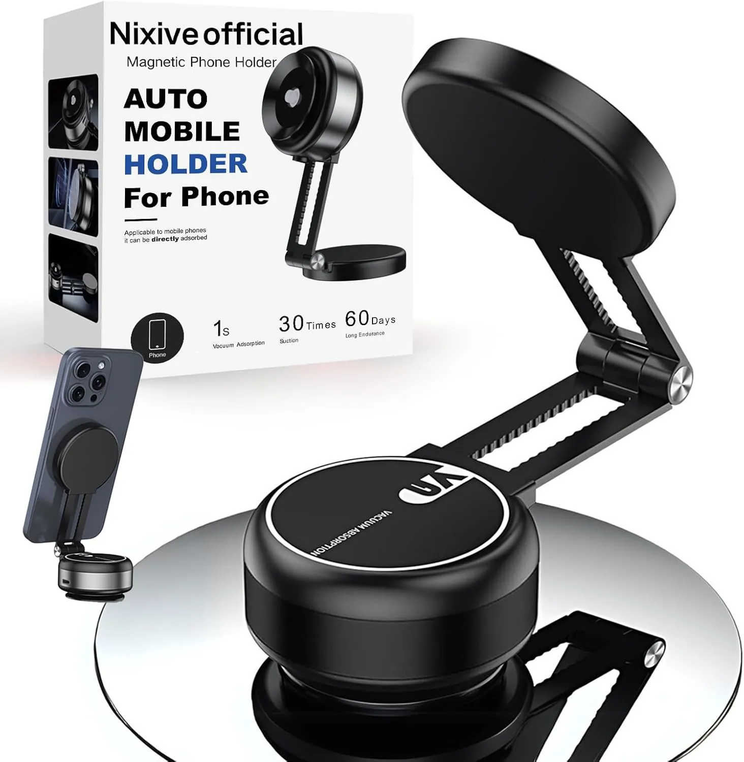 Nixiveofficial Magnetic Phone Holder,Nixie Phone Holder for Car, Foldable Portable Vacuum Magnetic Cell Phone Holder It adheres to Various Smooth Surfaces and Makes a Suitable Gift (Black)