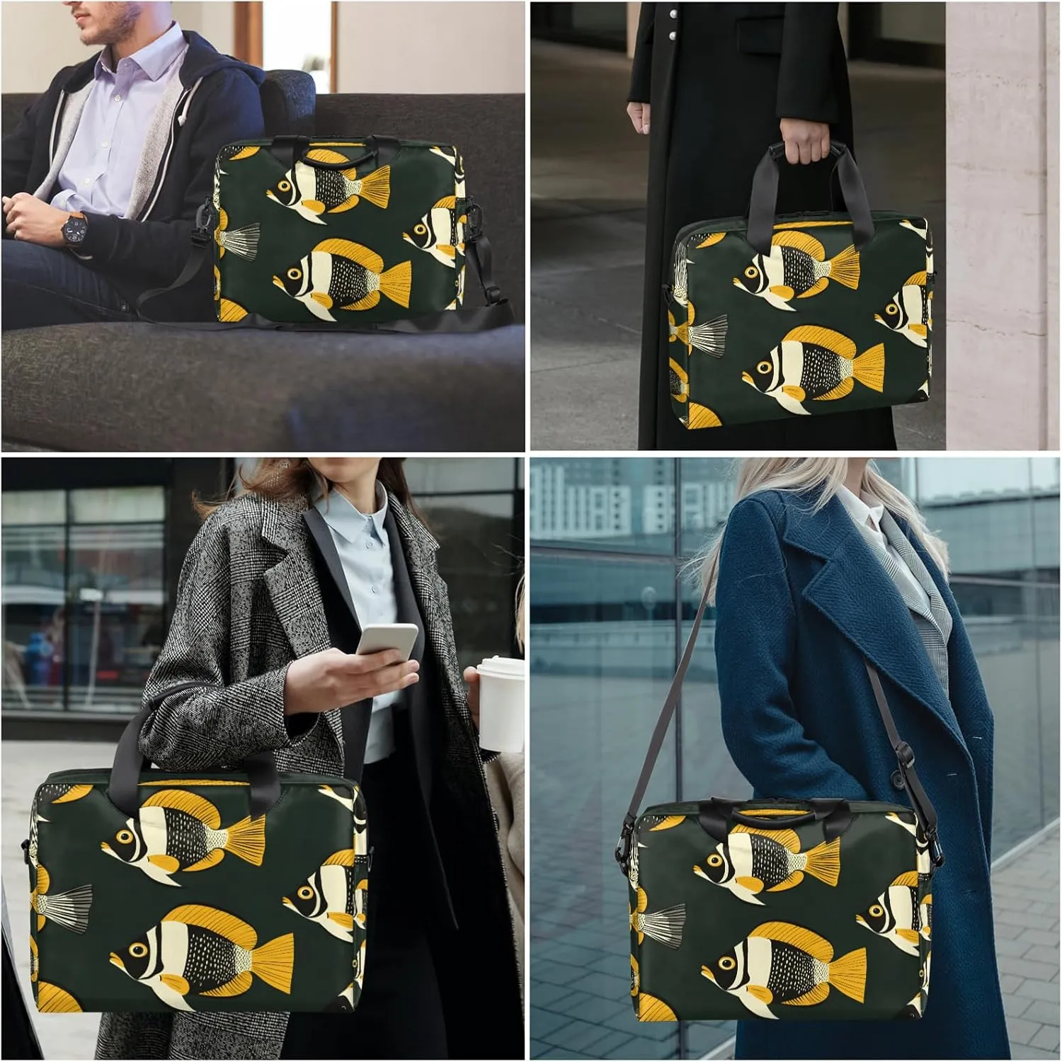 Ocean Fish Laptop Bag for 14 15 15.6 Inch, Waterproof Laptop Sleeve Case Computer Cover Carrying Bag Travel Work Briefcase Shoulder Bags