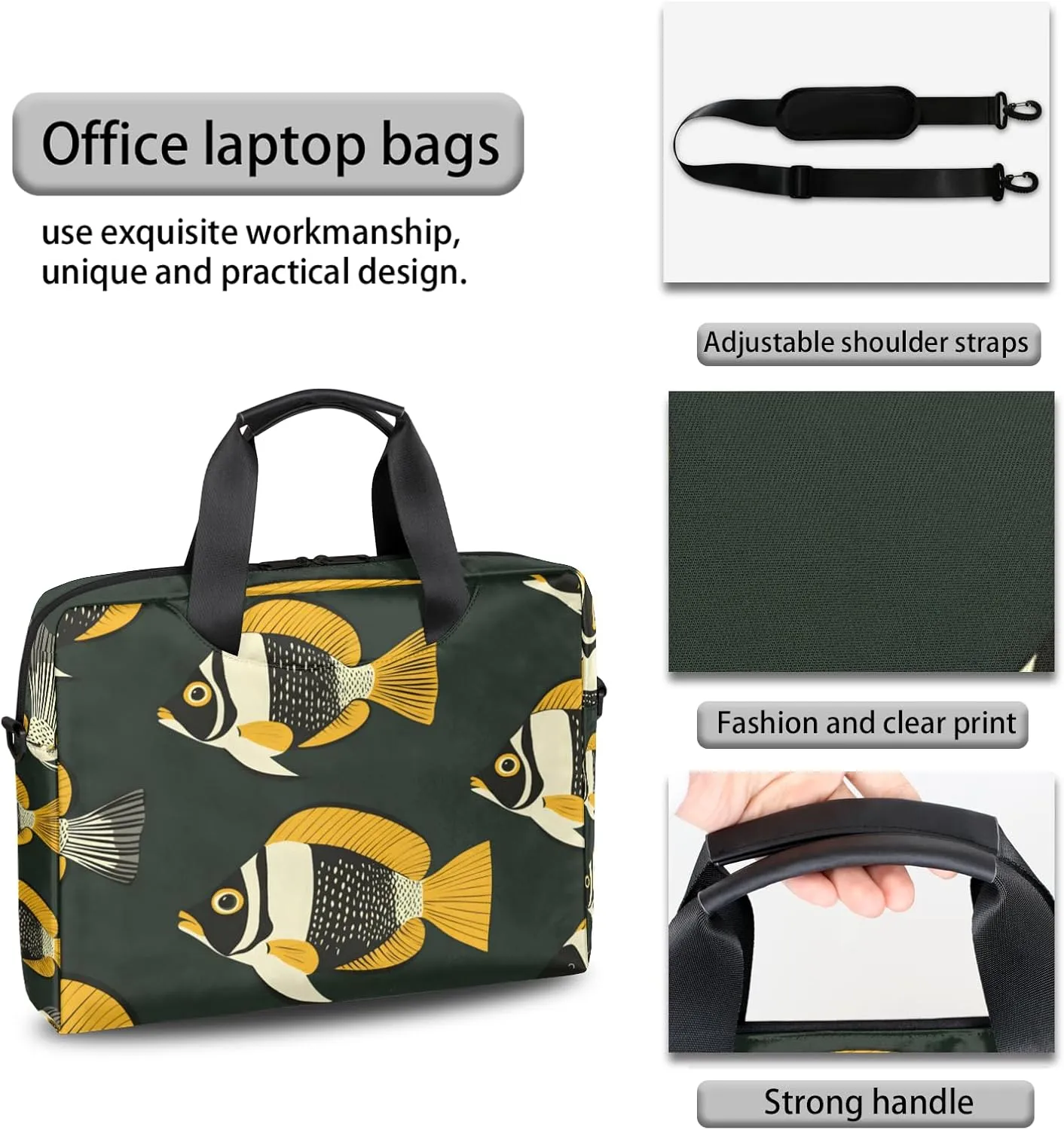 Ocean Fish Laptop Bag for 14 15 15.6 Inch, Waterproof Laptop Sleeve Case Computer Cover Carrying Bag Travel Work Briefcase Shoulder Bags