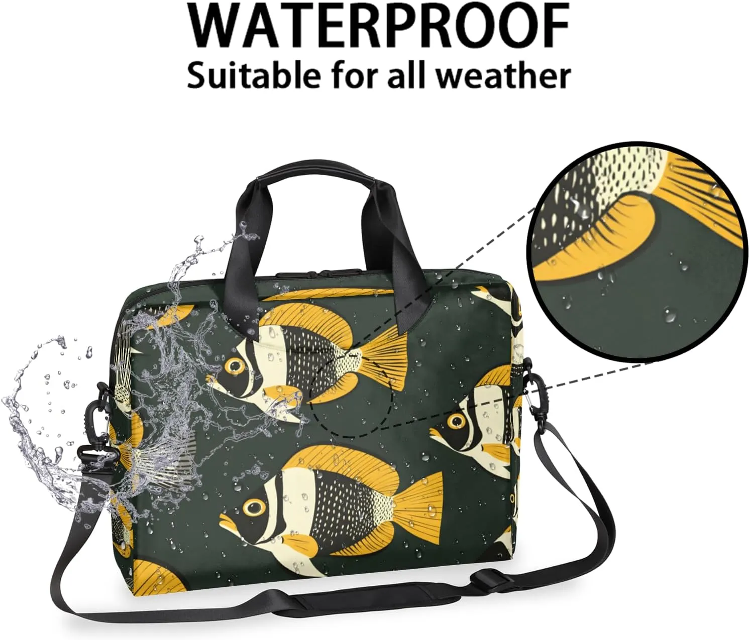 Ocean Fish Laptop Bag for 14 15 15.6 Inch, Waterproof Laptop Sleeve Case Computer Cover Carrying Bag Travel Work Briefcase Shoulder Bags