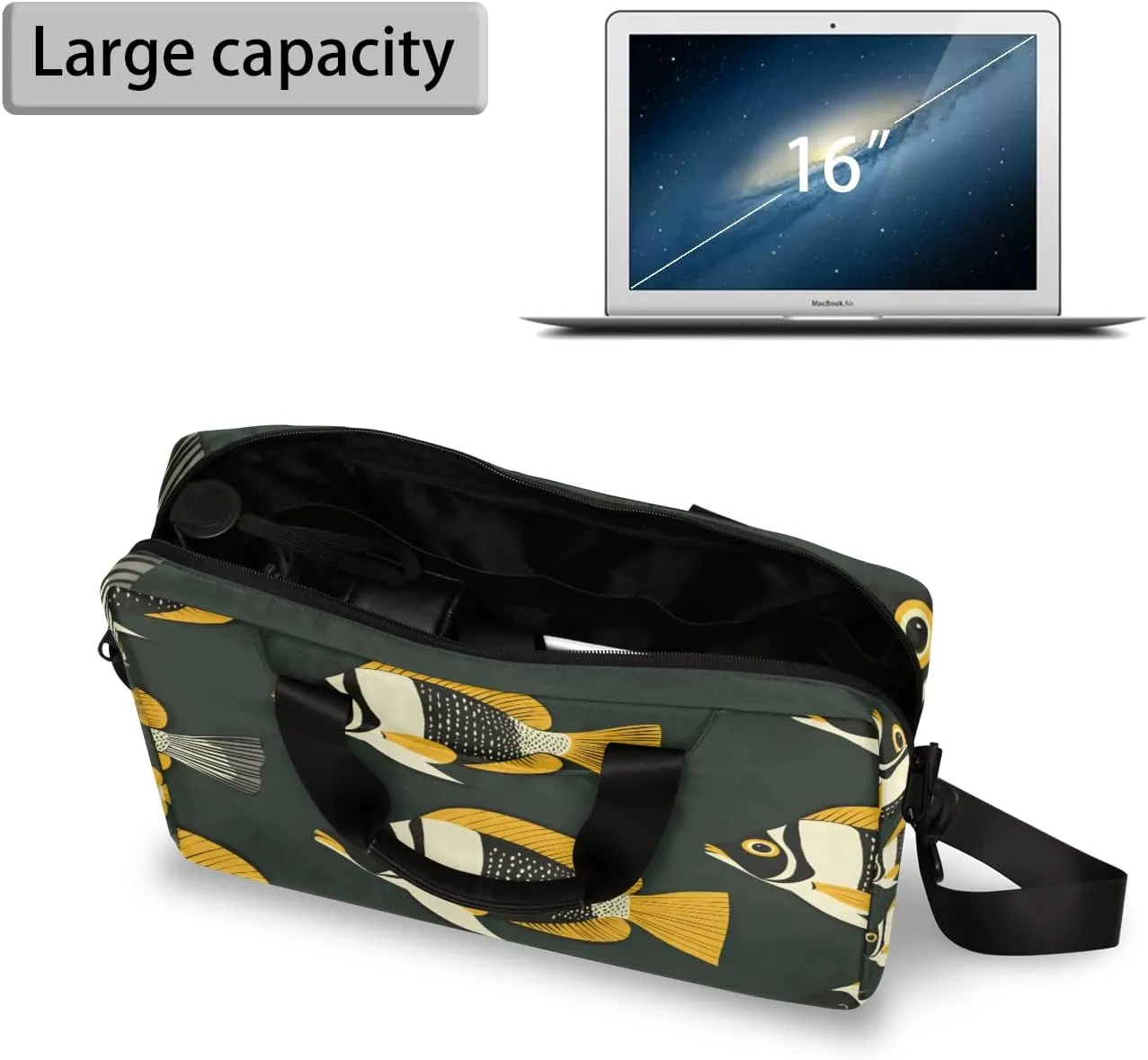 Ocean Fish Laptop Bag for 14 15 15.6 Inch, Waterproof Laptop Sleeve Case Computer Cover Carrying Bag Travel Work Briefcase Shoulder Bags