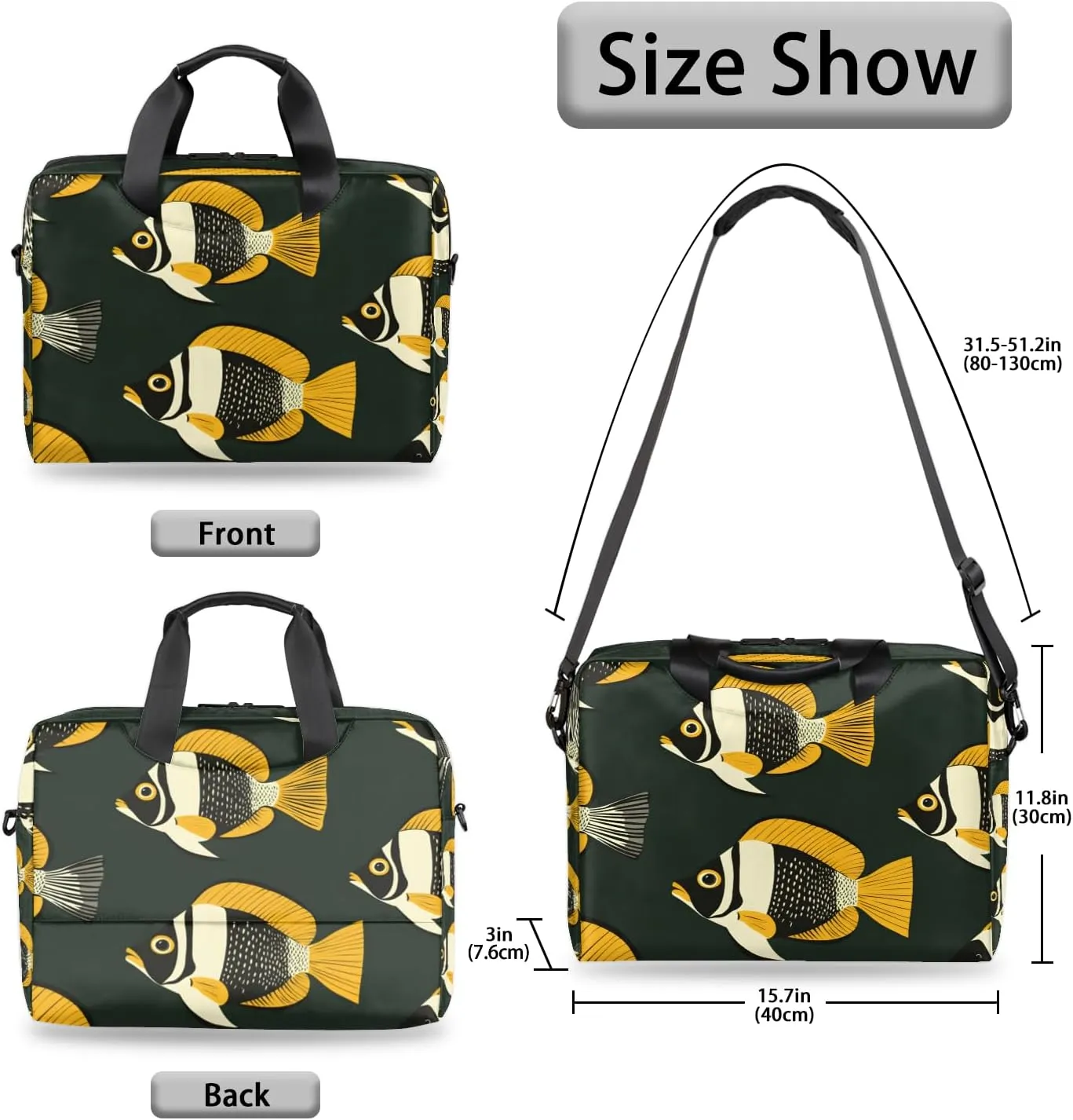 Ocean Fish Laptop Bag for 14 15 15.6 Inch, Waterproof Laptop Sleeve Case Computer Cover Carrying Bag Travel Work Briefcase Shoulder Bags