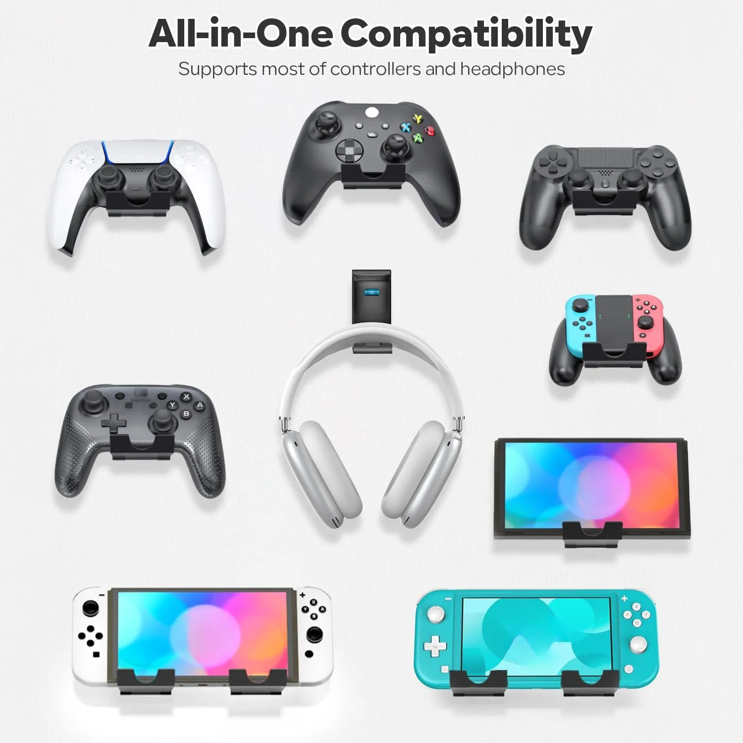OIVO Controller & Headset Wall Mount Holder Stand, Foldable Headphone Stand, Gaming Controller Holder Hanger Hook, Universal Storage Sega Genesis Games Controller/Earphone/Game Accessories-17 Packs