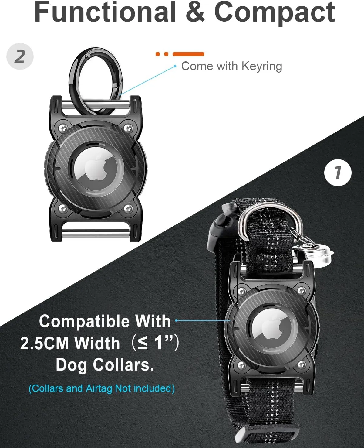 ONEONTA 2 Pack Airtag Dog Collar Holder Waterproof | Airtag Dog | Dog Airtag Holder |Airtag Holder for Dog Collar | Apple Airtag Dog Collar | Airtag Collar Dog, Ultra-Durable, Fits 1" Width Collar