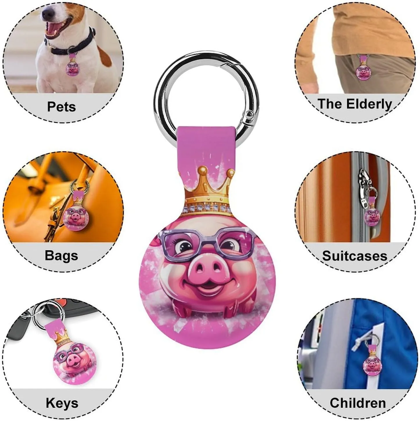 Pig Wearing Glasses Cute Animal Protective Case Compatible for Airtag Shockproof Case Cover Holder with Keychain 1PCS