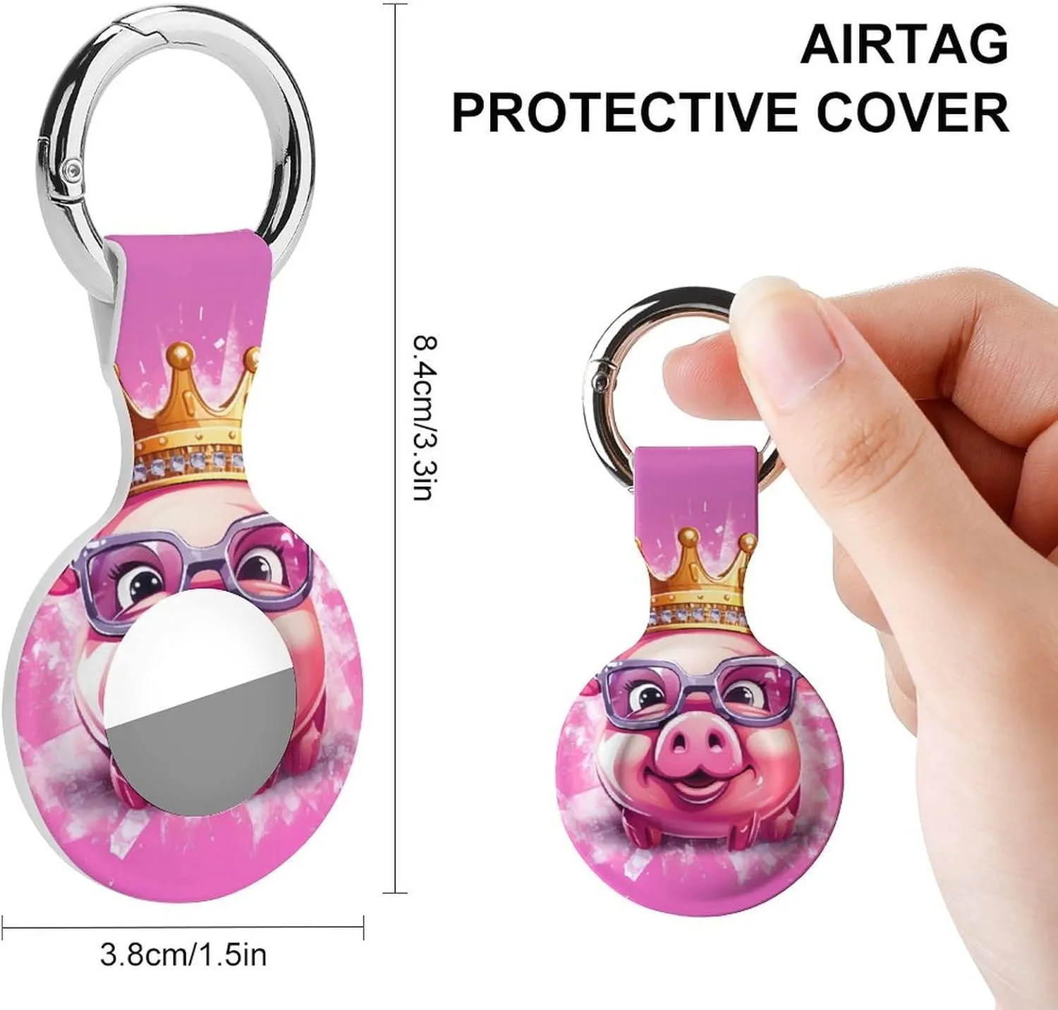 Pig Wearing Glasses Cute Animal Protective Case Compatible for Airtag Shockproof Case Cover Holder with Keychain 1PCS