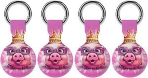 Pig Wearing Glasses Cute Animal Protective Case Compatible for Airtag Shockproof Case Cover Holder with Keychain 4PCS