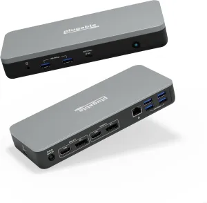 Plugable 12-in-1 Dual 4K USB C Docking Station, Works With Chromebook Certified, Driverless 60W Charging Dock, Compatible with ChromeOS and Windows, 2x HDMI, 2x DisplayPort, Ethernet, 1x USB-C, 6x USB