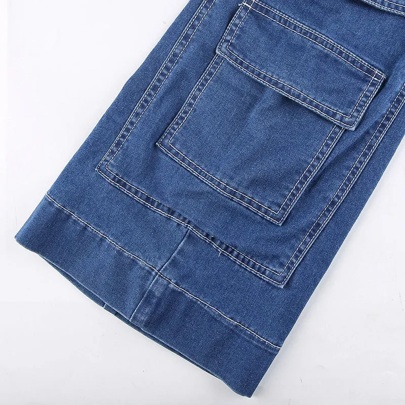 Pocket Detail Vintage Trendy Straight Leg Jeans