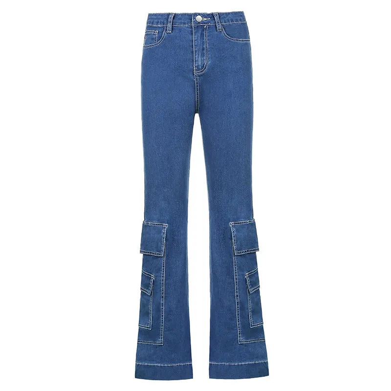 Pocket Detail Vintage Trendy Straight Leg Jeans