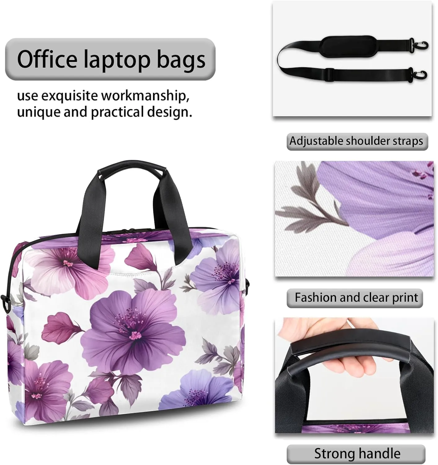 Purple and Pink Laptop Bag for 14 15 15.6 Inch, Waterproof Laptop Sleeve Case Computer Cover Carrying Bag Travel Work Briefcase Shoulder Bags