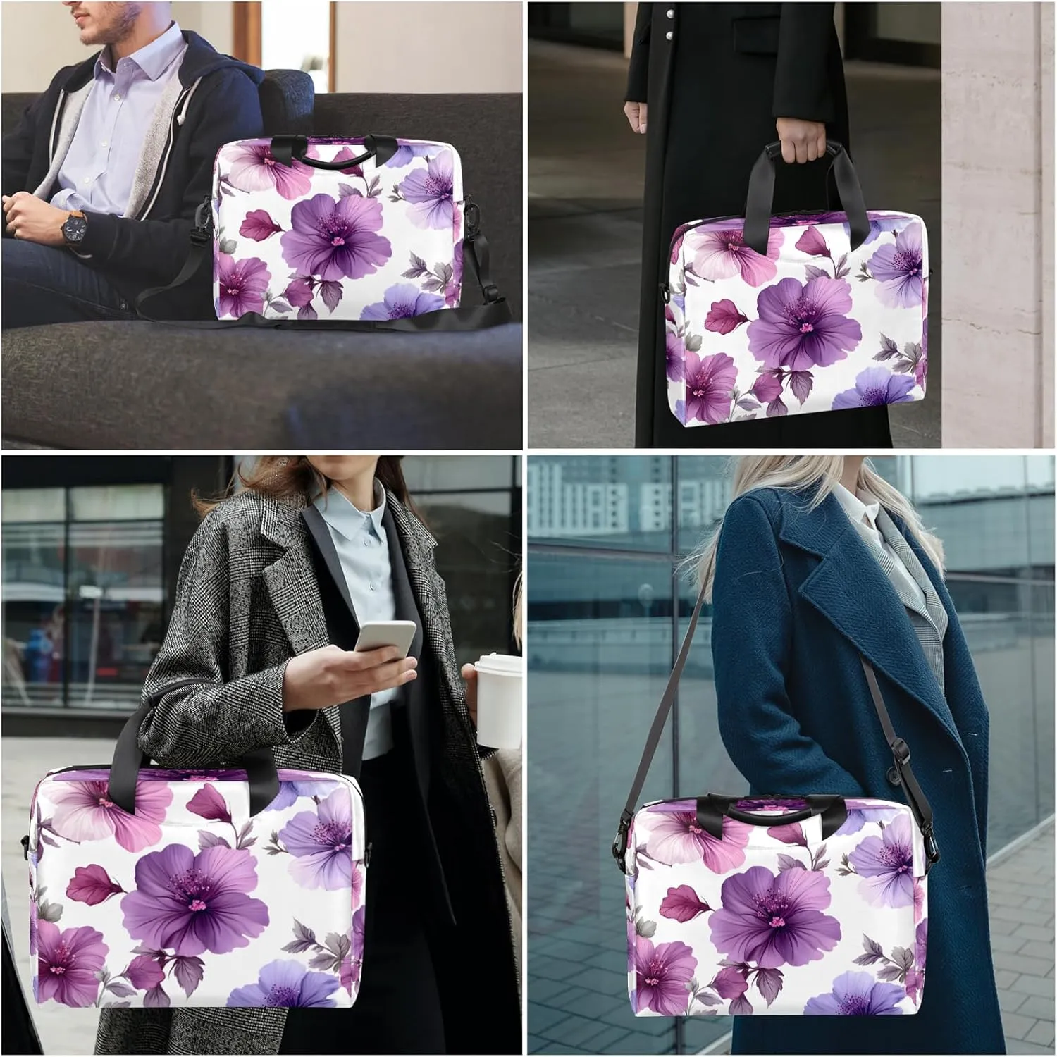 Purple and Pink Laptop Bag for 14 15 15.6 Inch, Waterproof Laptop Sleeve Case Computer Cover Carrying Bag Travel Work Briefcase Shoulder Bags