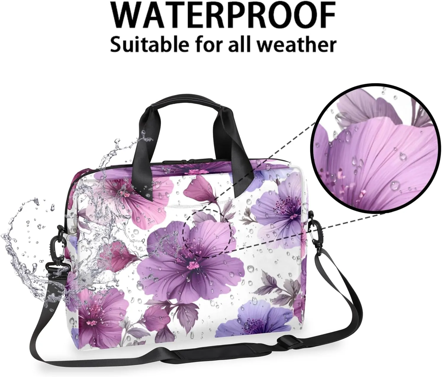 Purple and Pink Laptop Bag for 14 15 15.6 Inch, Waterproof Laptop Sleeve Case Computer Cover Carrying Bag Travel Work Briefcase Shoulder Bags