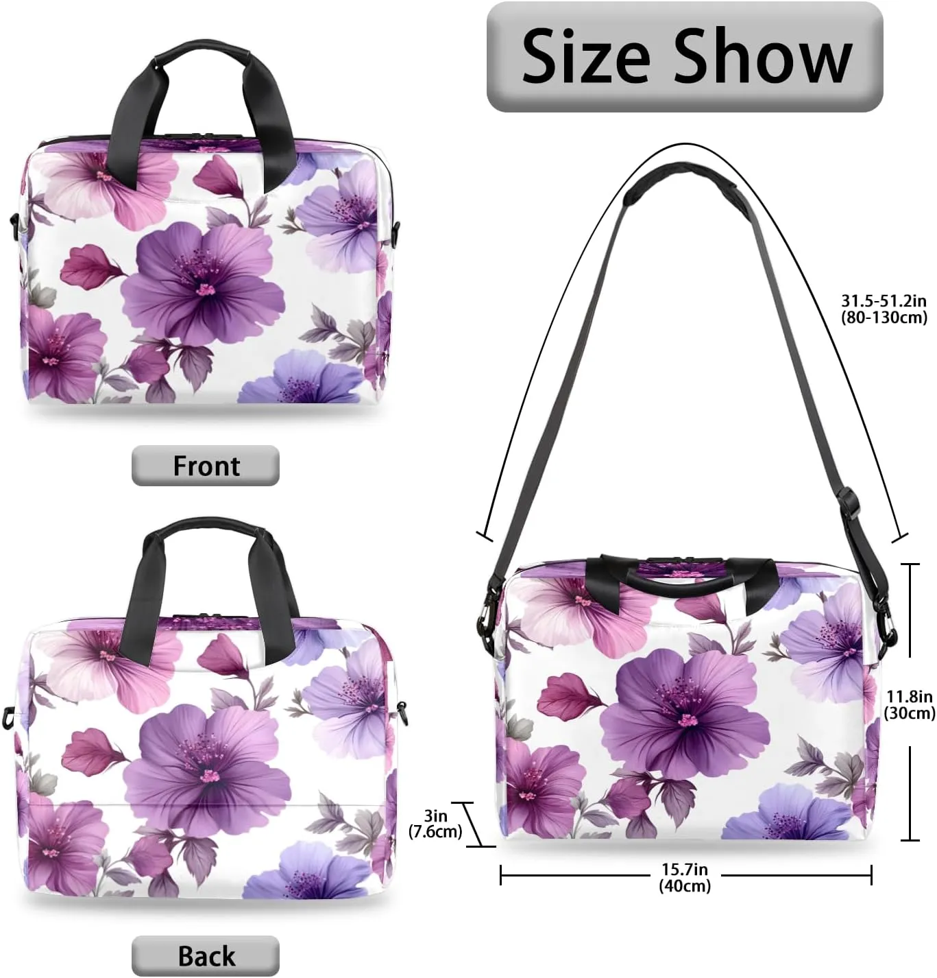 Purple and Pink Laptop Bag for 14 15 15.6 Inch, Waterproof Laptop Sleeve Case Computer Cover Carrying Bag Travel Work Briefcase Shoulder Bags