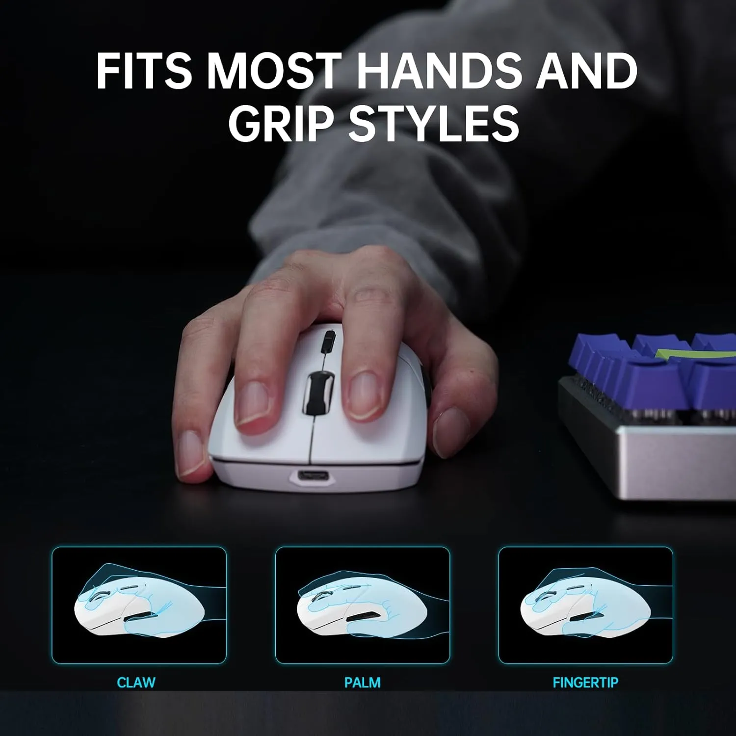 Rapoo VT9PRO 4K Wireless Gaming Mouse, PAW 3398 Sensor, 26000 DPI, 4KHz Polling Rate, 0.25ms Response Time, Lightweight, 10 Programmable Buttons, 180h Battery Life, On-Board Memory, PC - White