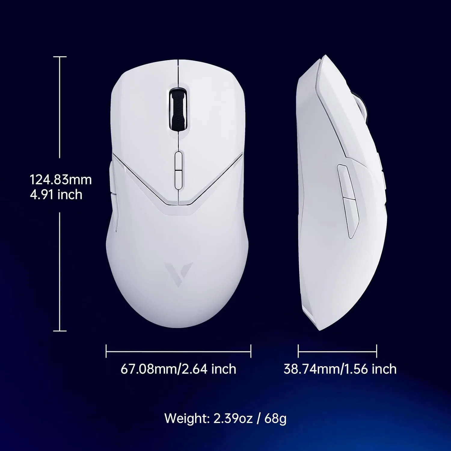 Rapoo VT9Pro Wireless Gaming Mouse - Esports Grade Performance Gaming Mice, PAW 3398 Sensor, 26000 DPI, 1ms Response Time, 68g Lightweight, 10 Programmable Buttons, Long Battery Life, White
