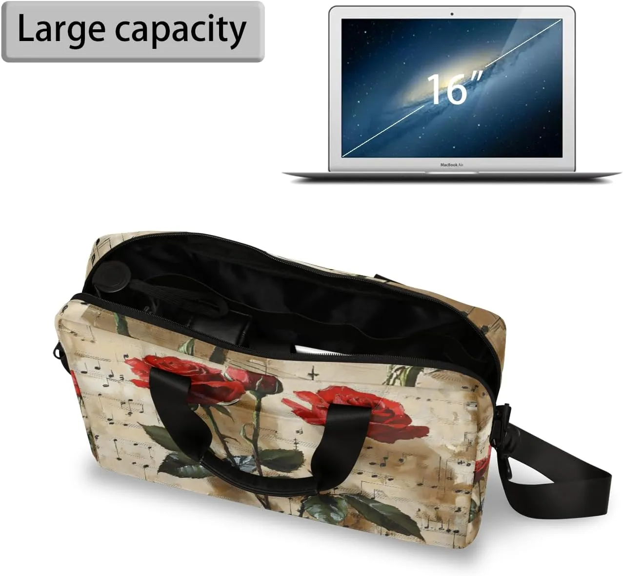 Red Rose Laptop Bag for 14 15 15.6 Inch, Waterproof Laptop Sleeve Case Computer Cover Carrying Bag Travel Work Briefcase Shoulder Bags