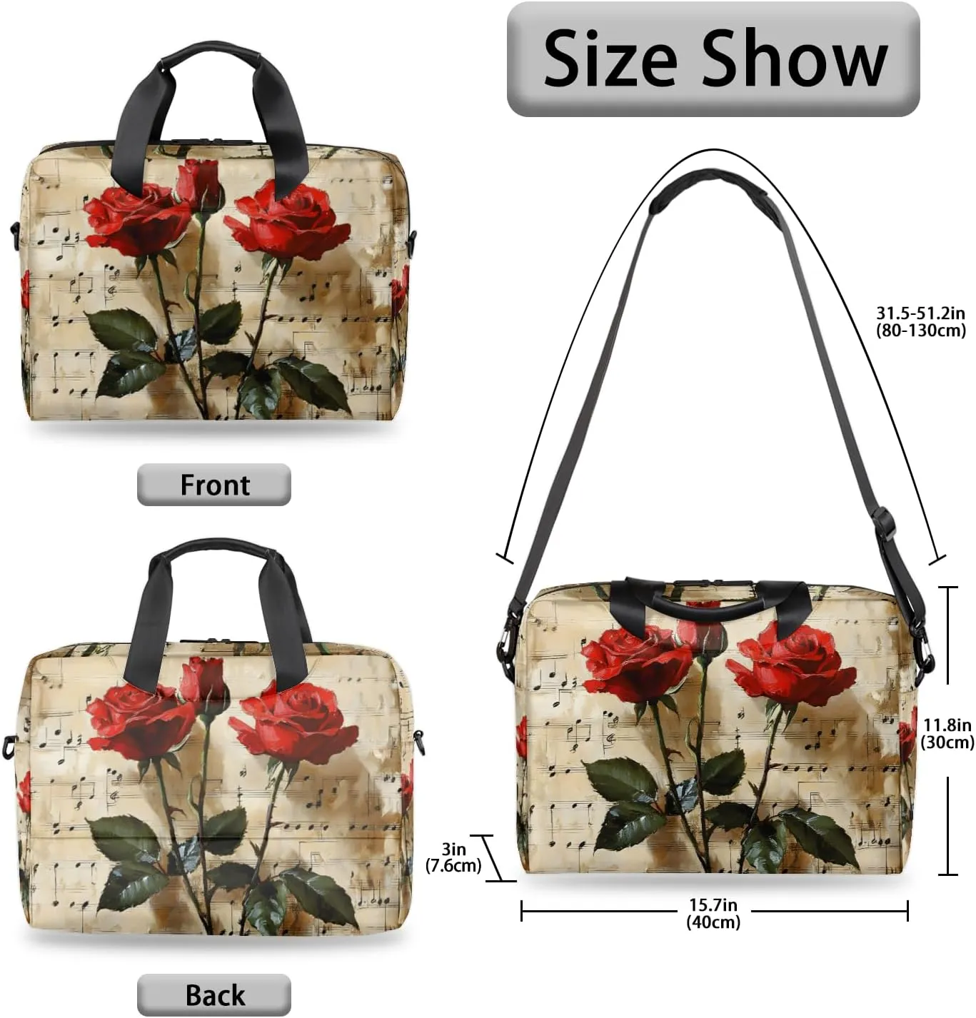 Red Rose Laptop Bag for 14 15 15.6 Inch, Waterproof Laptop Sleeve Case Computer Cover Carrying Bag Travel Work Briefcase Shoulder Bags