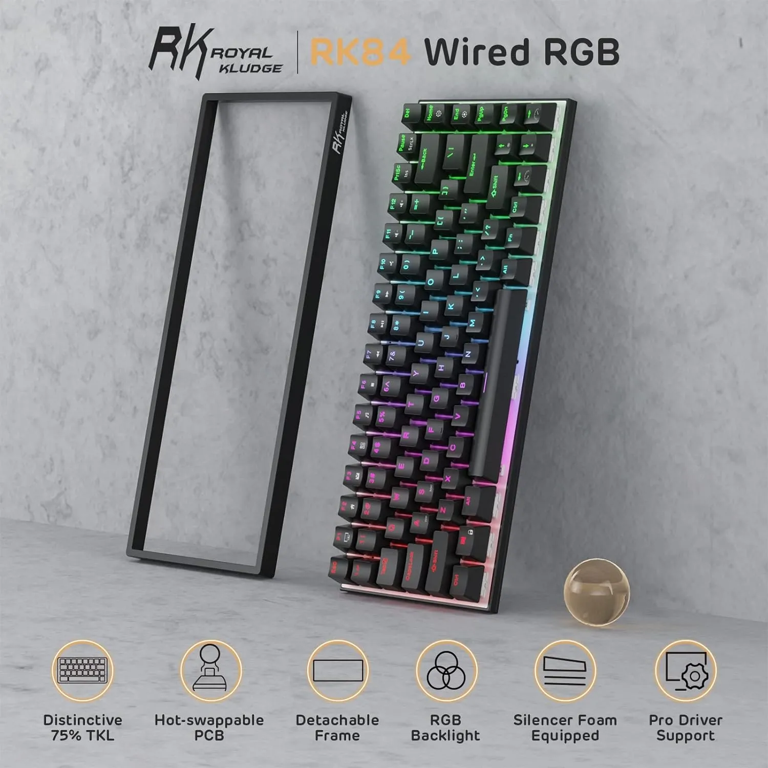 RK ROYAL KLUDGE RK84 Wired RGB 75% Hot Swappable Mechanical Keyboard, 84 Keys Tenkeyless TKL Gaming Keyboard w/Programmable Software, RK Red Switch