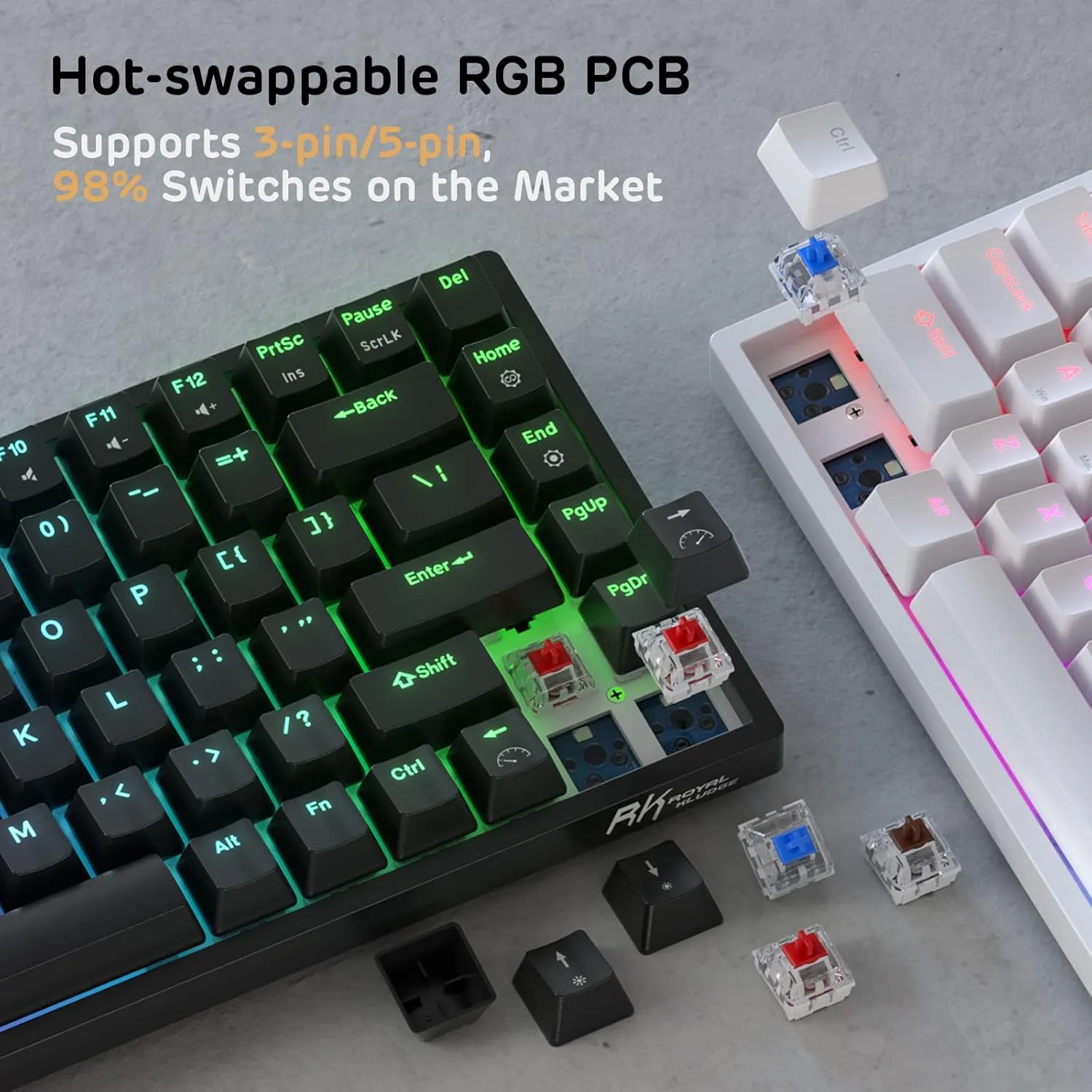 RK ROYAL KLUDGE RK84 Wired RGB 75% Hot Swappable Mechanical Keyboard, 84 Keys Tenkeyless TKL Gaming Keyboard w/Programmable Software, RK Red Switch