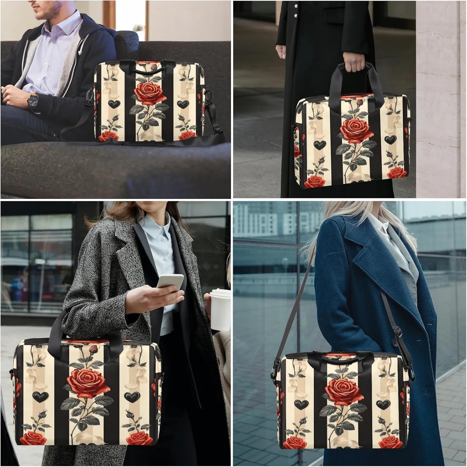 Rose Laptop Bag for 14 15 15.6 Inch, Waterproof Laptop Sleeve Case Computer Cover Carrying Bag Travel Work Briefcase Shoulder Bags