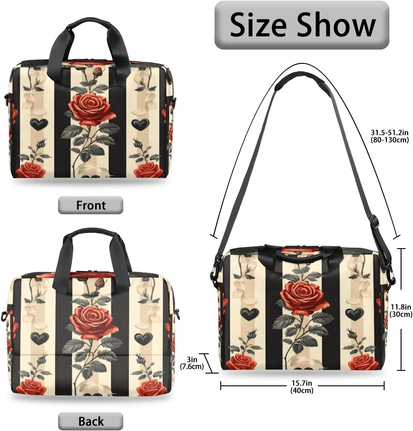 Rose Laptop Bag for 14 15 15.6 Inch, Waterproof Laptop Sleeve Case Computer Cover Carrying Bag Travel Work Briefcase Shoulder Bags
