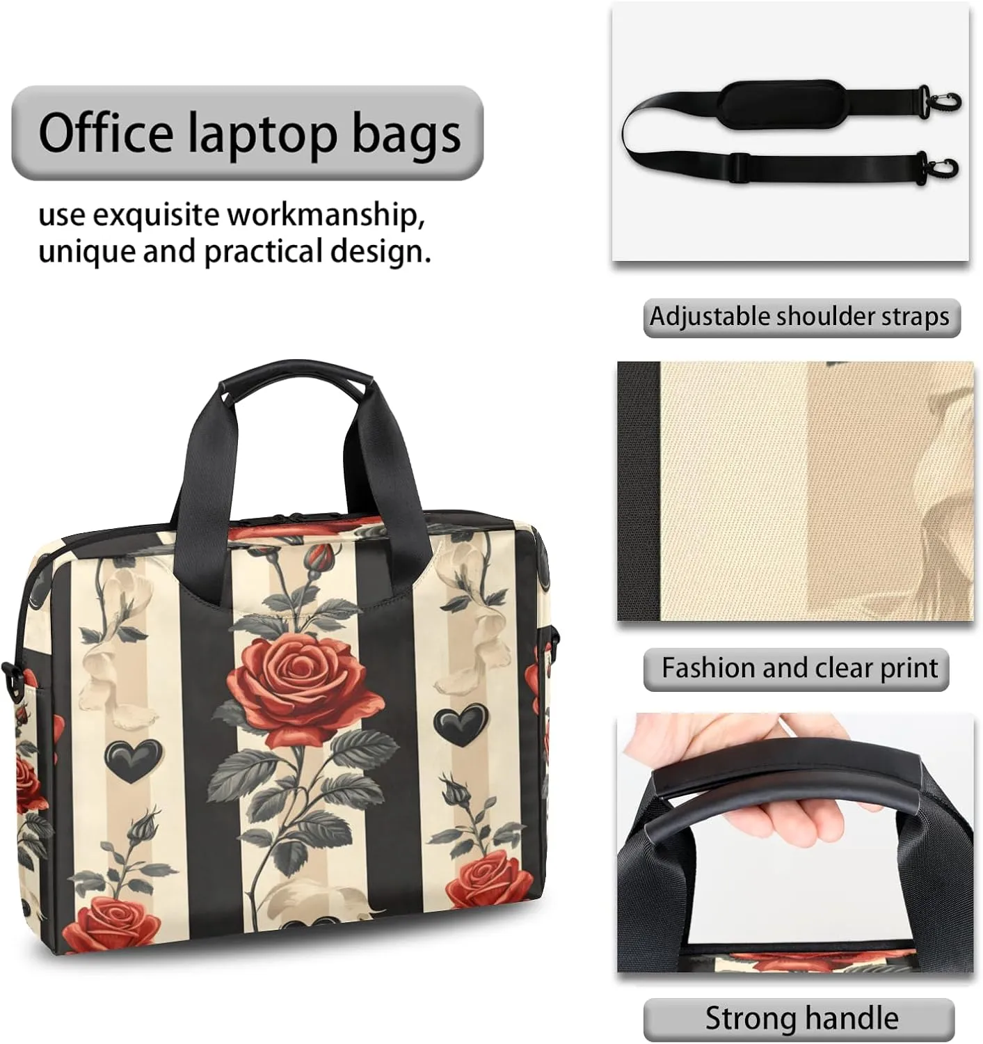 Rose Laptop Bag for 14 15 15.6 Inch, Waterproof Laptop Sleeve Case Computer Cover Carrying Bag Travel Work Briefcase Shoulder Bags