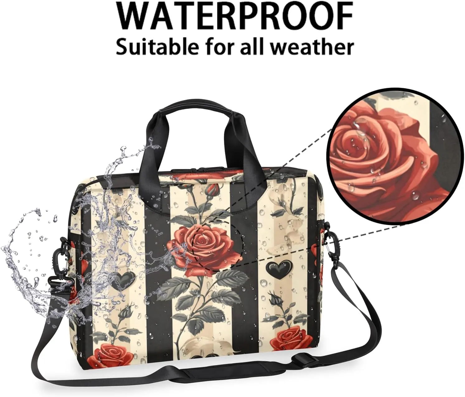 Rose Laptop Bag for 14 15 15.6 Inch, Waterproof Laptop Sleeve Case Computer Cover Carrying Bag Travel Work Briefcase Shoulder Bags