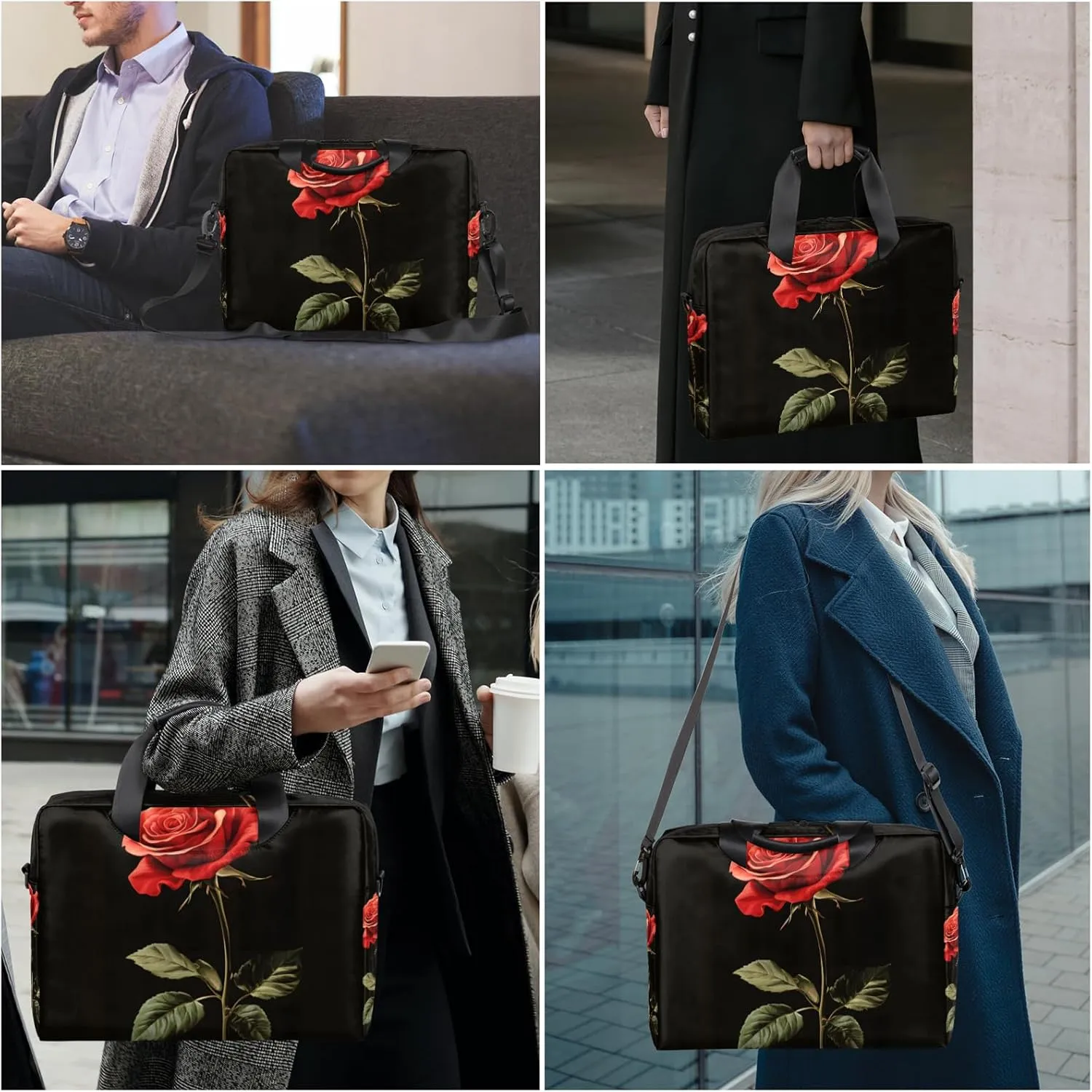 Rose Laptop Bag for 14 15 15.6 Inch, Waterproof Laptop Sleeve Case Computer Cover Carrying Bag Travel Work Briefcase Shoulder Bags