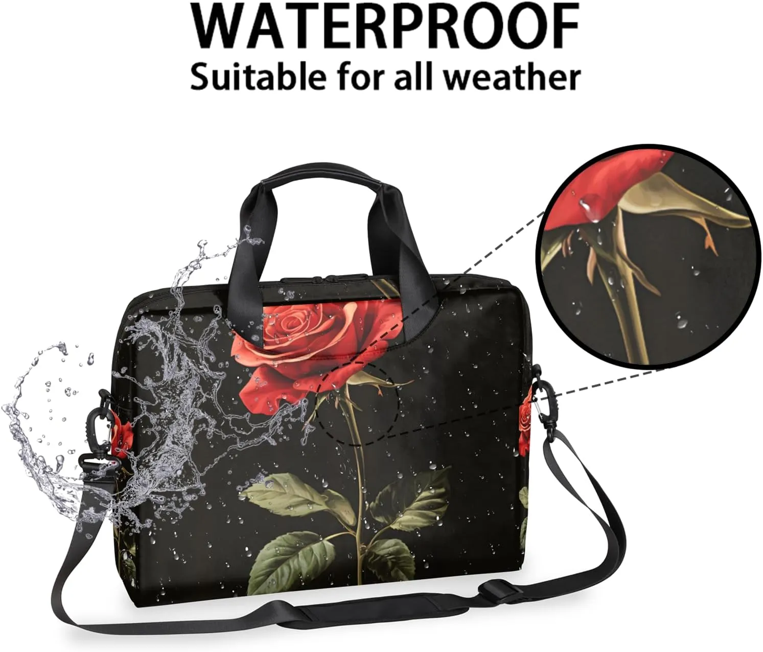 Rose Laptop Bag for 14 15 15.6 Inch, Waterproof Laptop Sleeve Case Computer Cover Carrying Bag Travel Work Briefcase Shoulder Bags