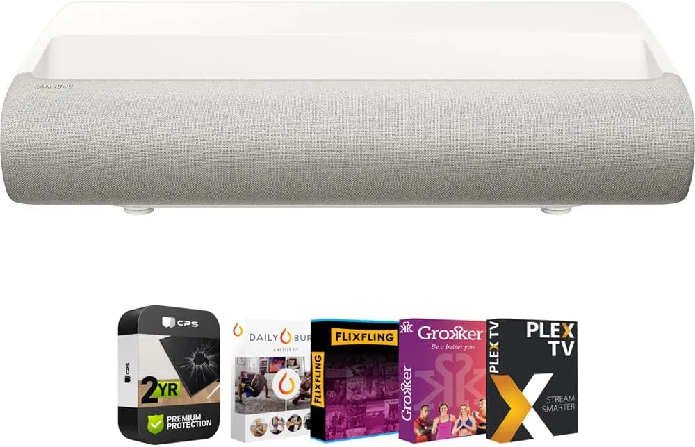 Samsung SP-LPU9DSAXXZA 130" LPU9D 2500 Lumen Premiere Ultra Short Throw 4K Smart TV Laser Projector Bundle with 26 Month CPS Enhanced Protection Pack and Premiere Movie Streaming Package