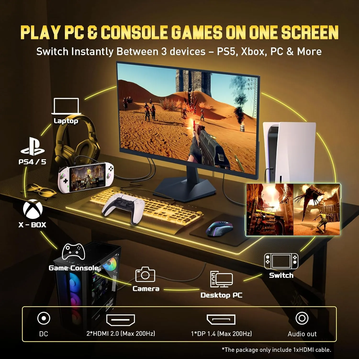 SANSUI 24.5 Inch 200Hz Gaming Monitor, FHD 1080P Fast IPS PC Gaming Monitor, 2 x HDMI2.0, 1 x DP1.4, FreeSync,128% sRGB HDR VESA Mountable (ES-G25X1, One HDMI Cable Included)