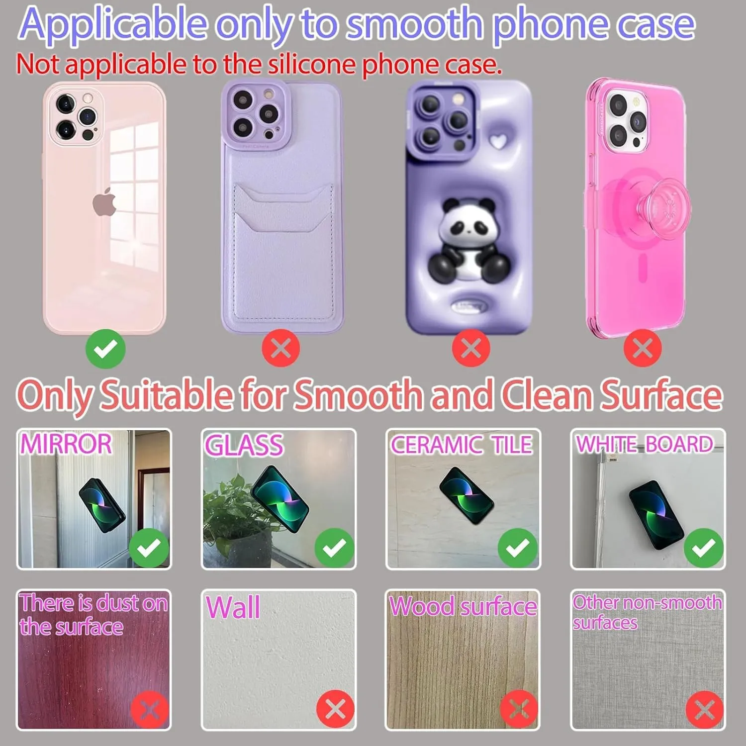 Silicone Suction Cup Phone Case Mount Double Sided, Phone Accessories Hands-Free Strong Grip Holder for Selfies and Videos, Silicon Phone Stand for iPhone and Android Light Pink