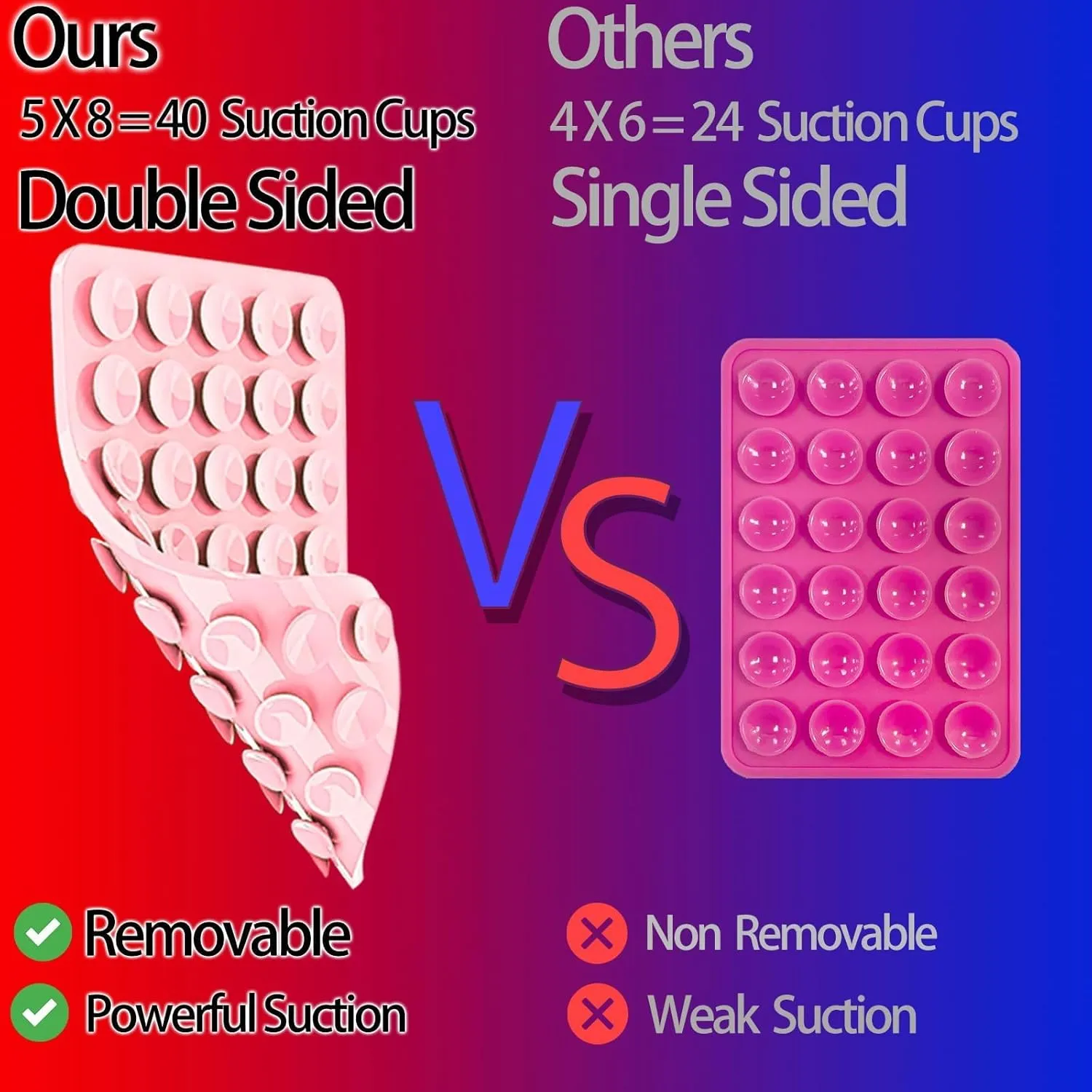 Silicone Suction Cup Phone Case Mount Double Sided, Phone Accessories Hands-Free Strong Grip Holder for Selfies and Videos, Silicon Phone Stand for iPhone and Android Light Pink