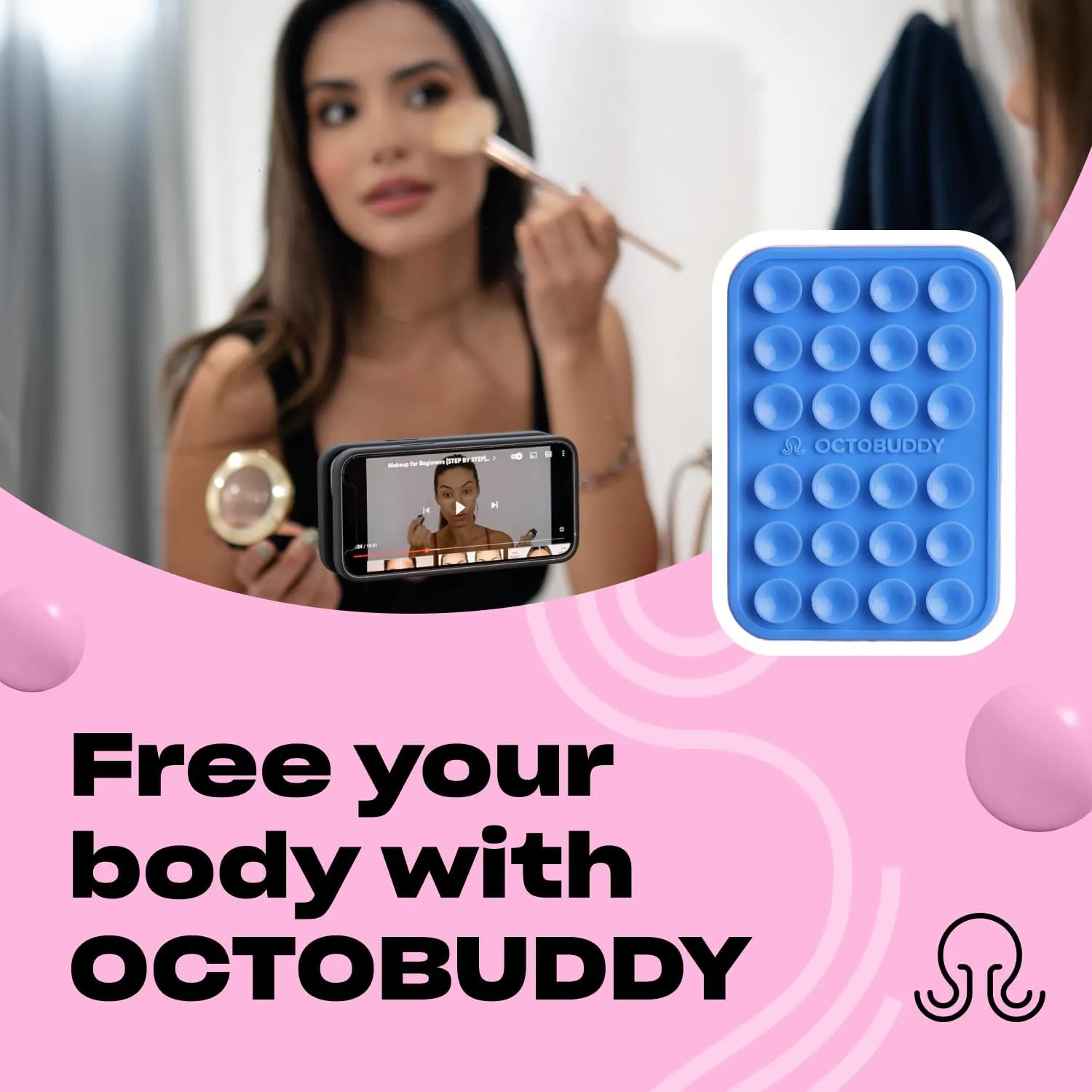 Silicone Suction Phone Case Adhesive Mount - Hands-Free, Strong Grip Holder for Selfies & Videos - Durable, Easy to Use - iPhone & Android Compatible - 2.25 x 3.25, Baby Blue Jay