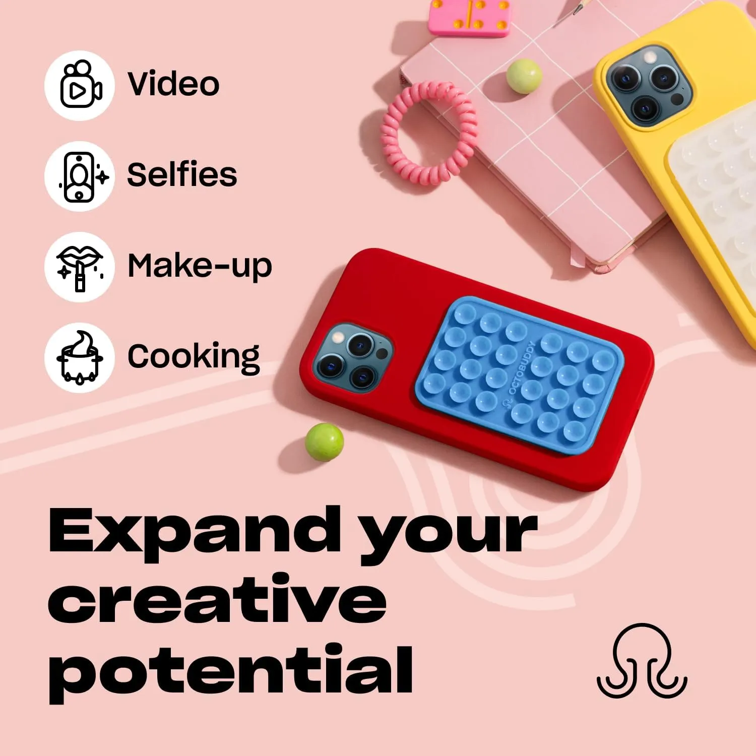 Silicone Suction Phone Case Adhesive Mount - Hands-Free, Strong Grip Holder for Selfies & Videos - Durable, Easy to Use - iPhone & Android Compatible - 2.25 x 3.25, Baby Blue Jay