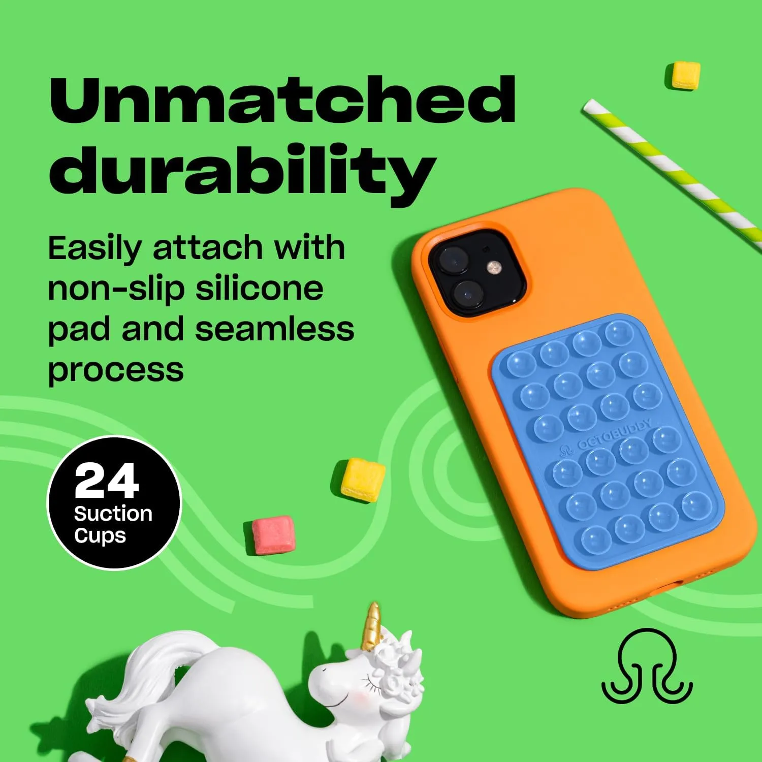Silicone Suction Phone Case Adhesive Mount - Hands-Free, Strong Grip Holder for Selfies & Videos - Durable, Easy to Use - iPhone & Android Compatible - 2.25 x 3.25, Baby Blue Jay