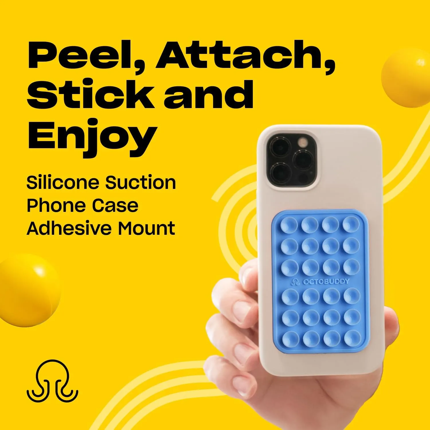 Silicone Suction Phone Case Adhesive Mount - Hands-Free, Strong Grip Holder for Selfies & Videos - Durable, Easy to Use - iPhone & Android Compatible - 2.25 x 3.25, Baby Blue Jay