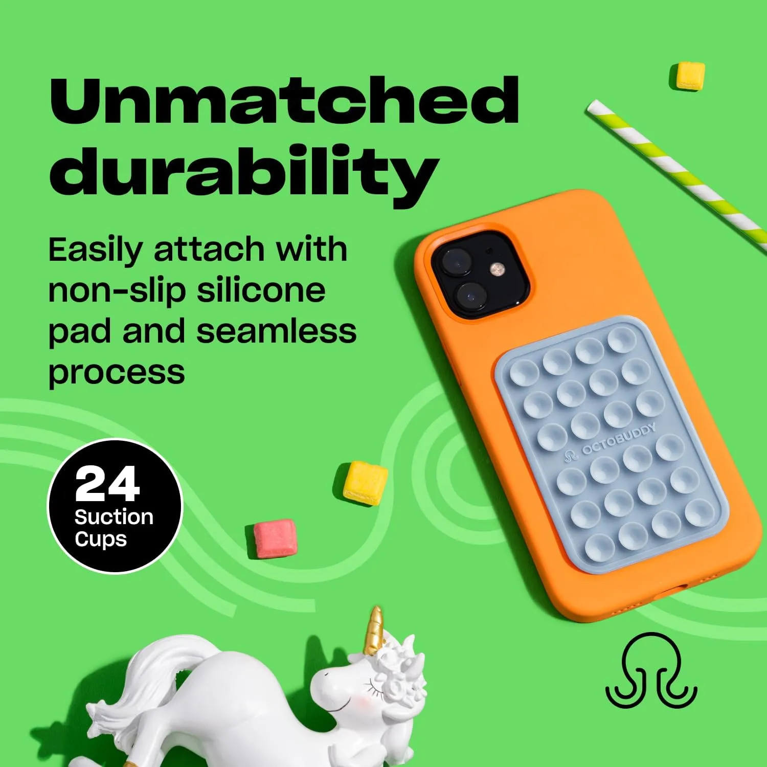 Silicone Suction Phone Case Adhesive Mount - Hands-Free, Strong Grip Holder for Selfies & Videos - Durable, Easy to Use - iPhone & Android Compatible - 2.25 x 3.25, Baby Blue