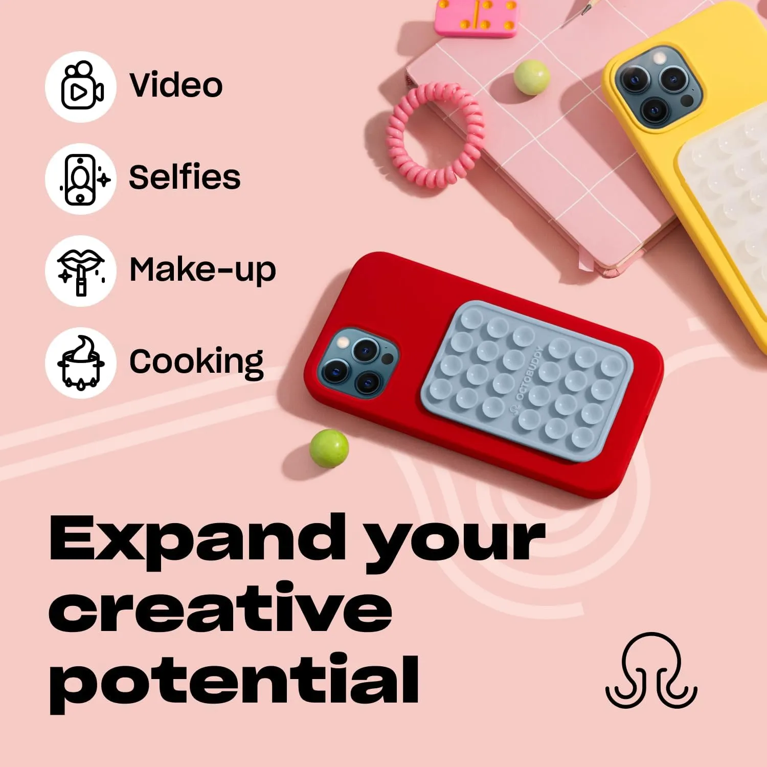 Silicone Suction Phone Case Adhesive Mount - Hands-Free, Strong Grip Holder for Selfies & Videos - Durable, Easy to Use - iPhone & Android Compatible - 2.25 x 3.25, Baby Blue