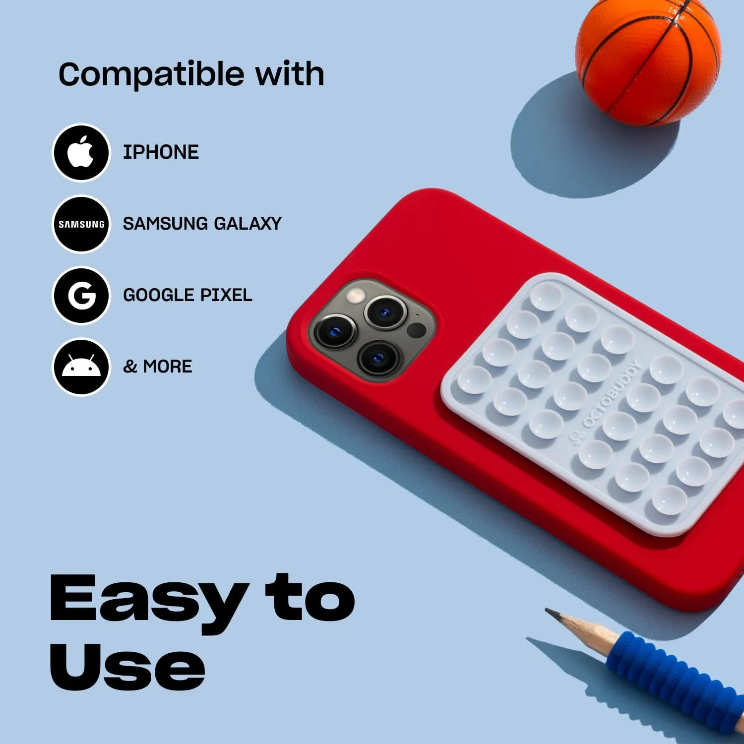 Silicone Suction Phone Case Adhesive Mount - Hands-Free, Strong Grip Holder for Selfies & Videos - Durable, Easy to Use - iPhone & Android Compatible - 2.25 x 3.25, Baby Blue