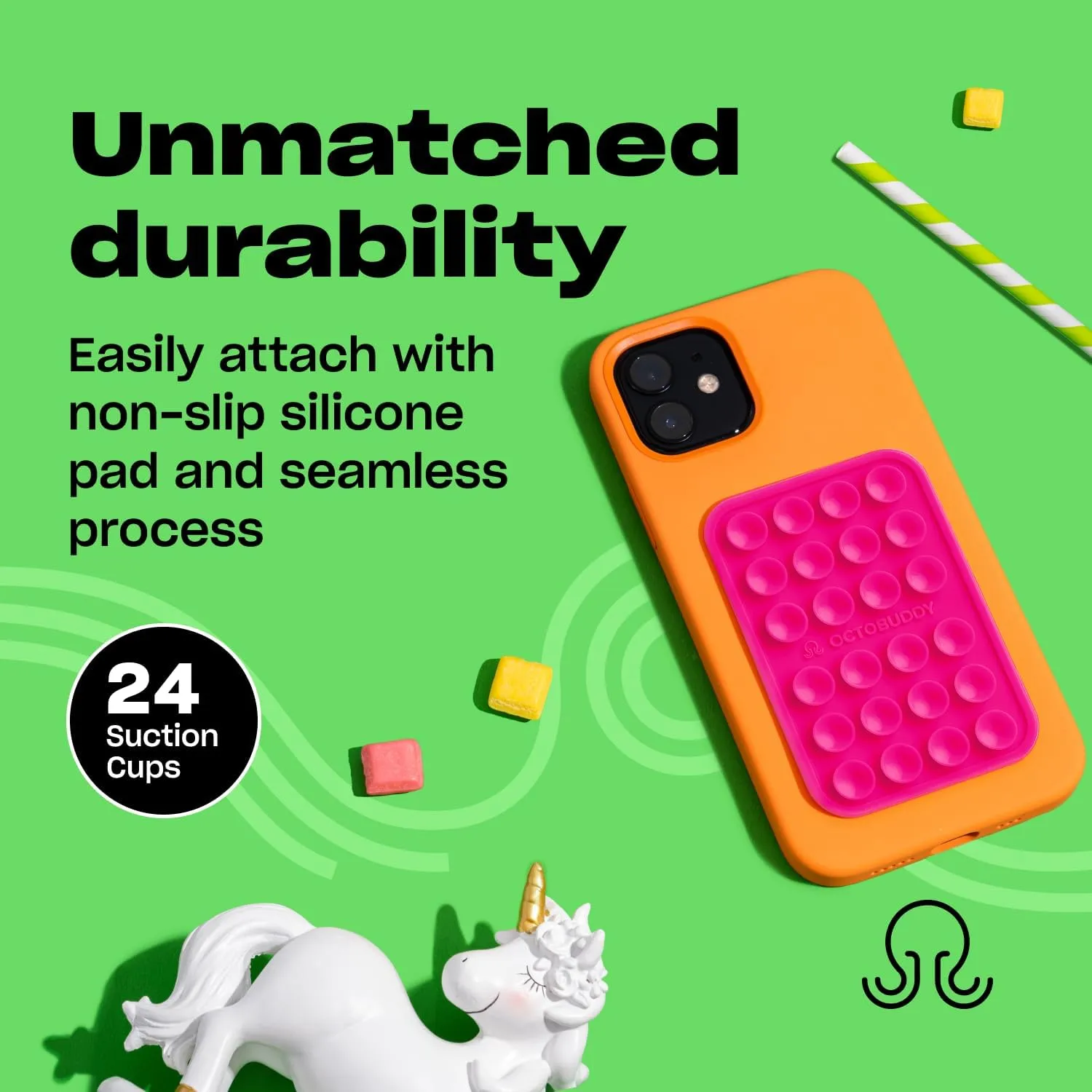 Silicone Suction Phone Case Adhesive Mount - Hands-Free, Strong Grip Holder for Selfies & Videos - Durable, Easy to Use - iPhone & Android Compatible - 2.25 x 3.25, Hot Pink