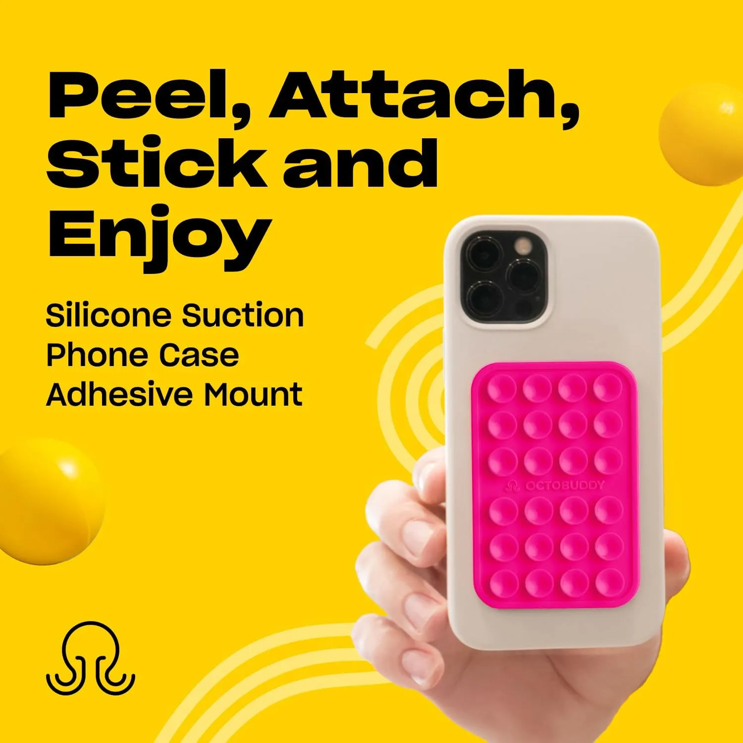 Silicone Suction Phone Case Adhesive Mount - Hands-Free, Strong Grip Holder for Selfies & Videos - Durable, Easy to Use - iPhone & Android Compatible - 2.25 x 3.25, Hot Pink