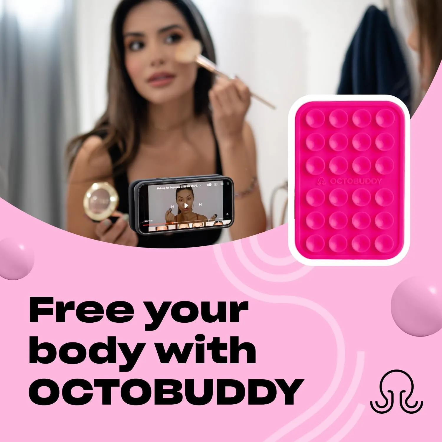 Silicone Suction Phone Case Adhesive Mount - Hands-Free, Strong Grip Holder for Selfies & Videos - Durable, Easy to Use - iPhone & Android Compatible - 2.25 x 3.25, Hot Pink
