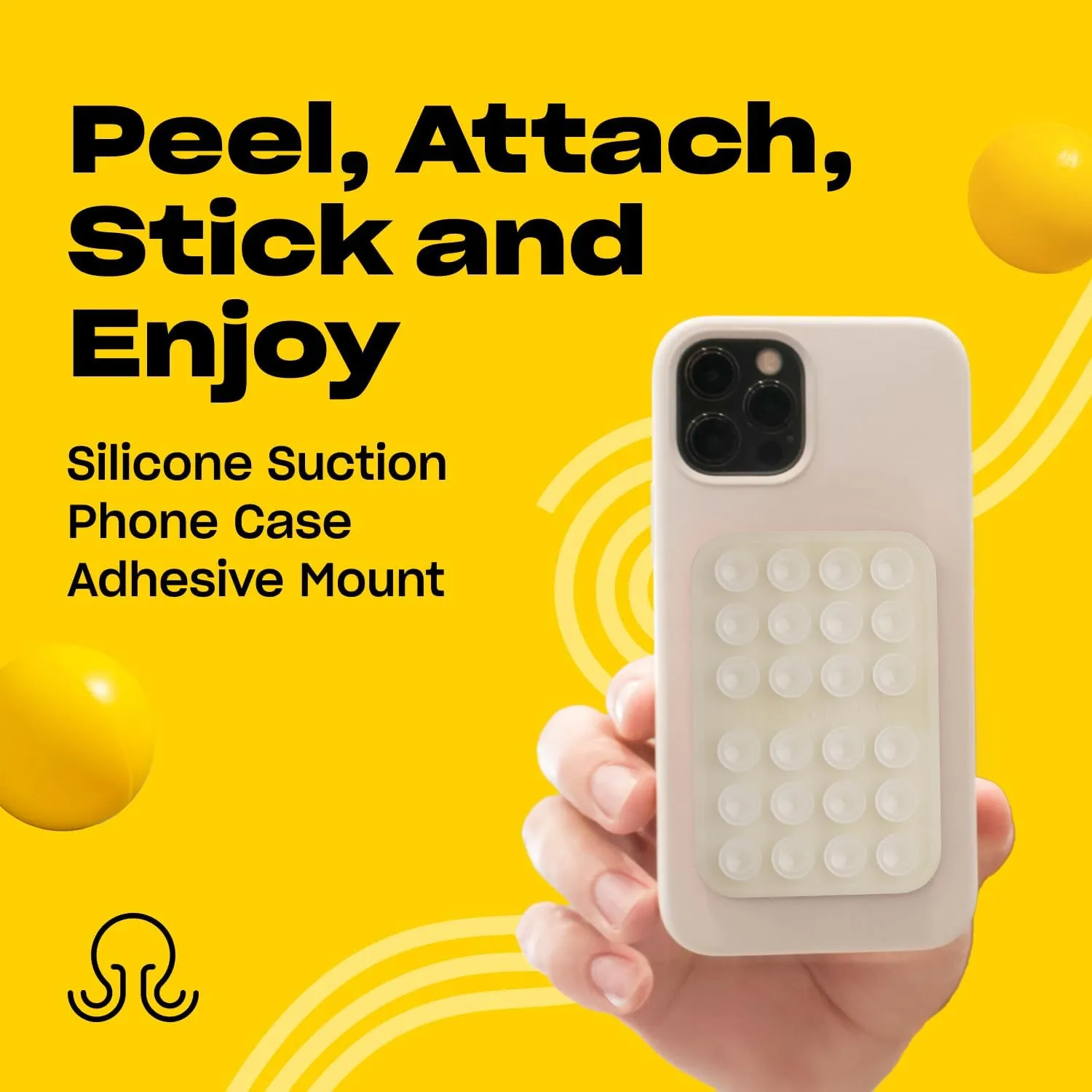 Silicone Suction Phone Case Adhesive Mount - Hands-Free, Strong Grip Holder for Selfies & Videos - Durable, Easy to Use - iPhone & Android Compatible - 2.25 x 3.25, Transparent