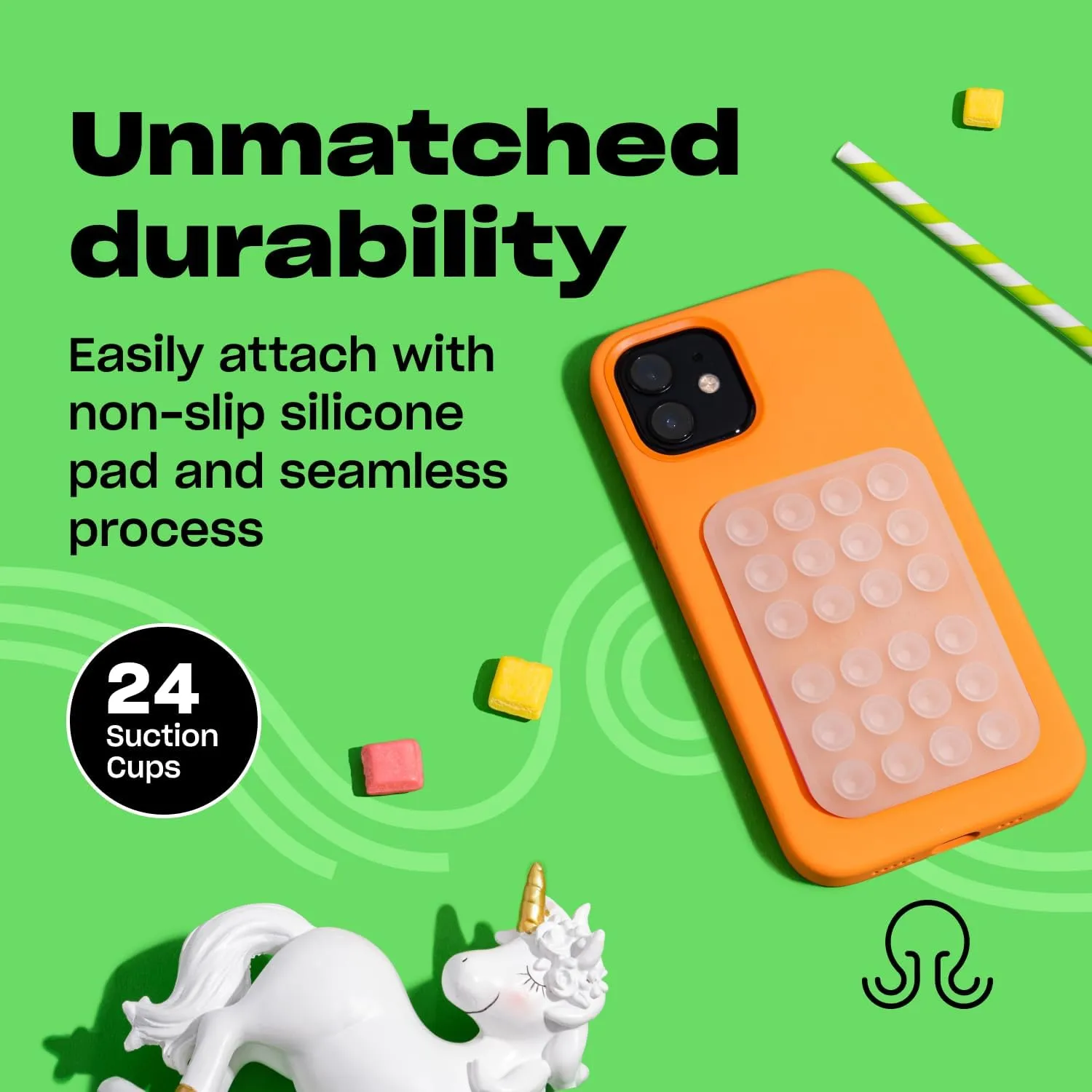 Silicone Suction Phone Case Adhesive Mount - Hands-Free, Strong Grip Holder for Selfies & Videos - Durable, Easy to Use - iPhone & Android Compatible - 2.25 x 3.25, Transparent