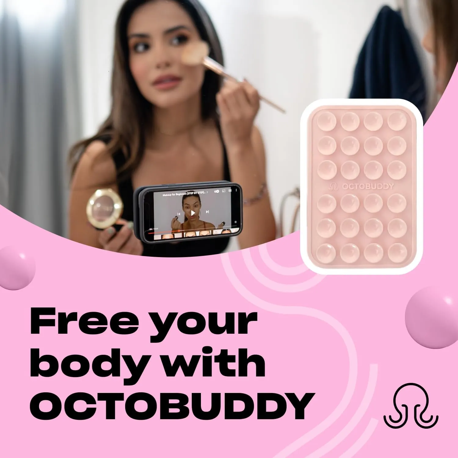 Silicone Suction Phone Case Adhesive Mount - Hands-Free, Strong Grip Holder for Selfies and Videos - Durable, Easy to Use - iPhone and Android Compatible - 2.25 x 3.25, Chalk Pink