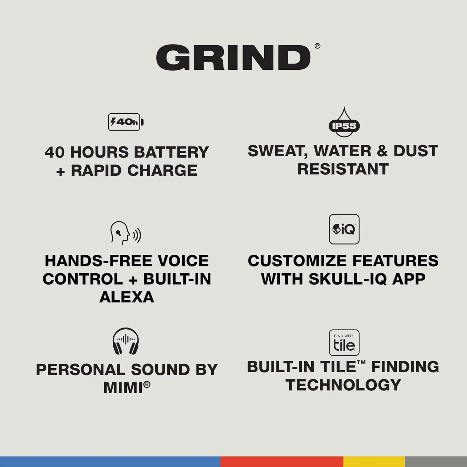 Skullcandy Grind In-Ear Wireless Earbuds, 40 Hr Battery, Skull-iQ, Alexa Enabled, Microphone, Works with iPhone Android and Bluetooth Devices - Light Grey/Blue