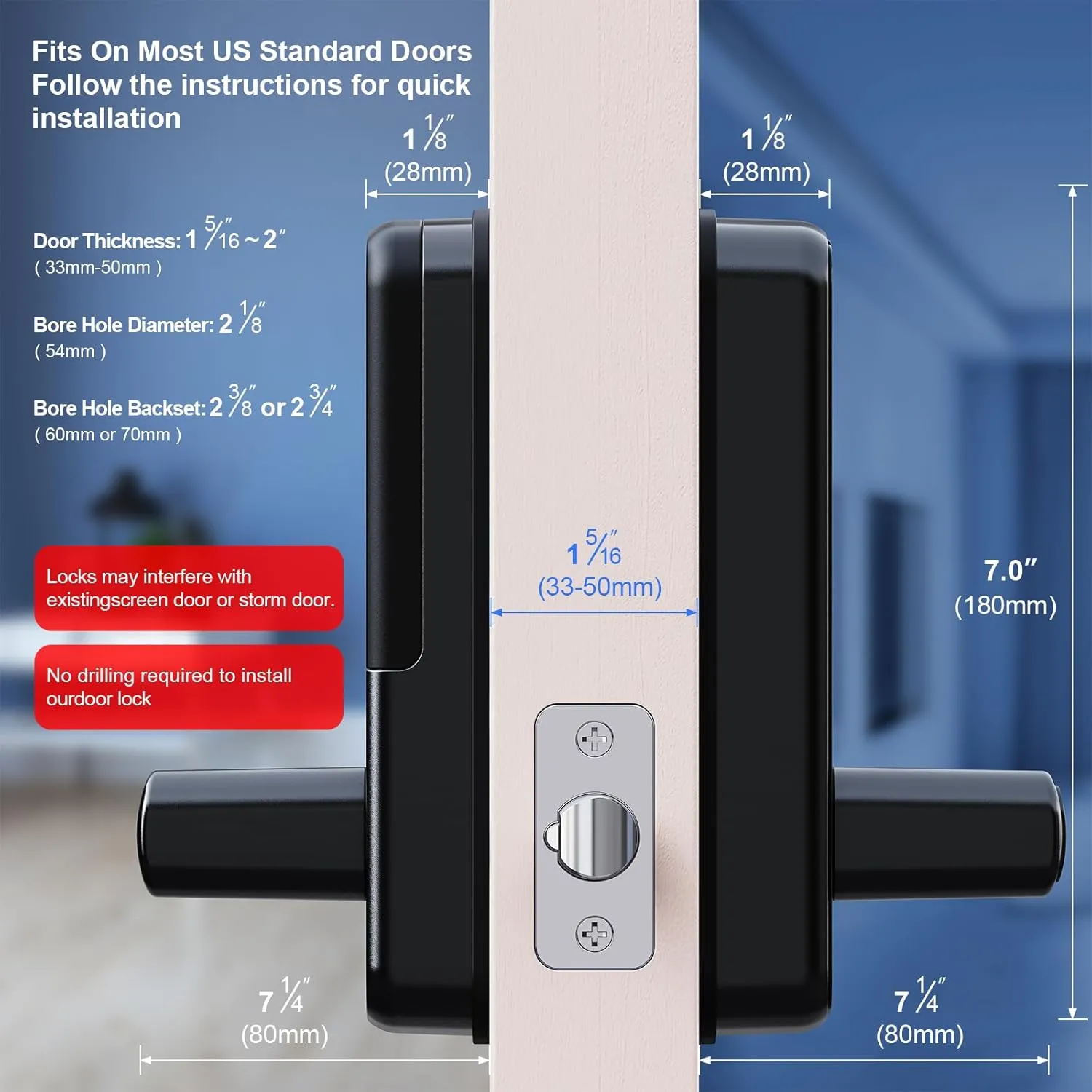 Smart Door Lock with Handle: Olumat Keyless Entry Door Lock with WiFi Gateway-Fingerprint Lock with Door Sensor -Smart Locks for Front Door with Keypad