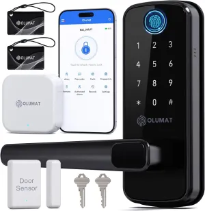 Smart Door Lock with Handle: Olumat Keyless Entry Door Lock with WiFi Gateway-Fingerprint Lock with Door Sensor -Smart Locks for Front Door with Keypad